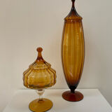 Large XL candy jar Empoli Italy in amber blown glass - 1960s