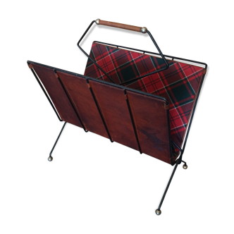 Vintage leather and fabric magazine holder