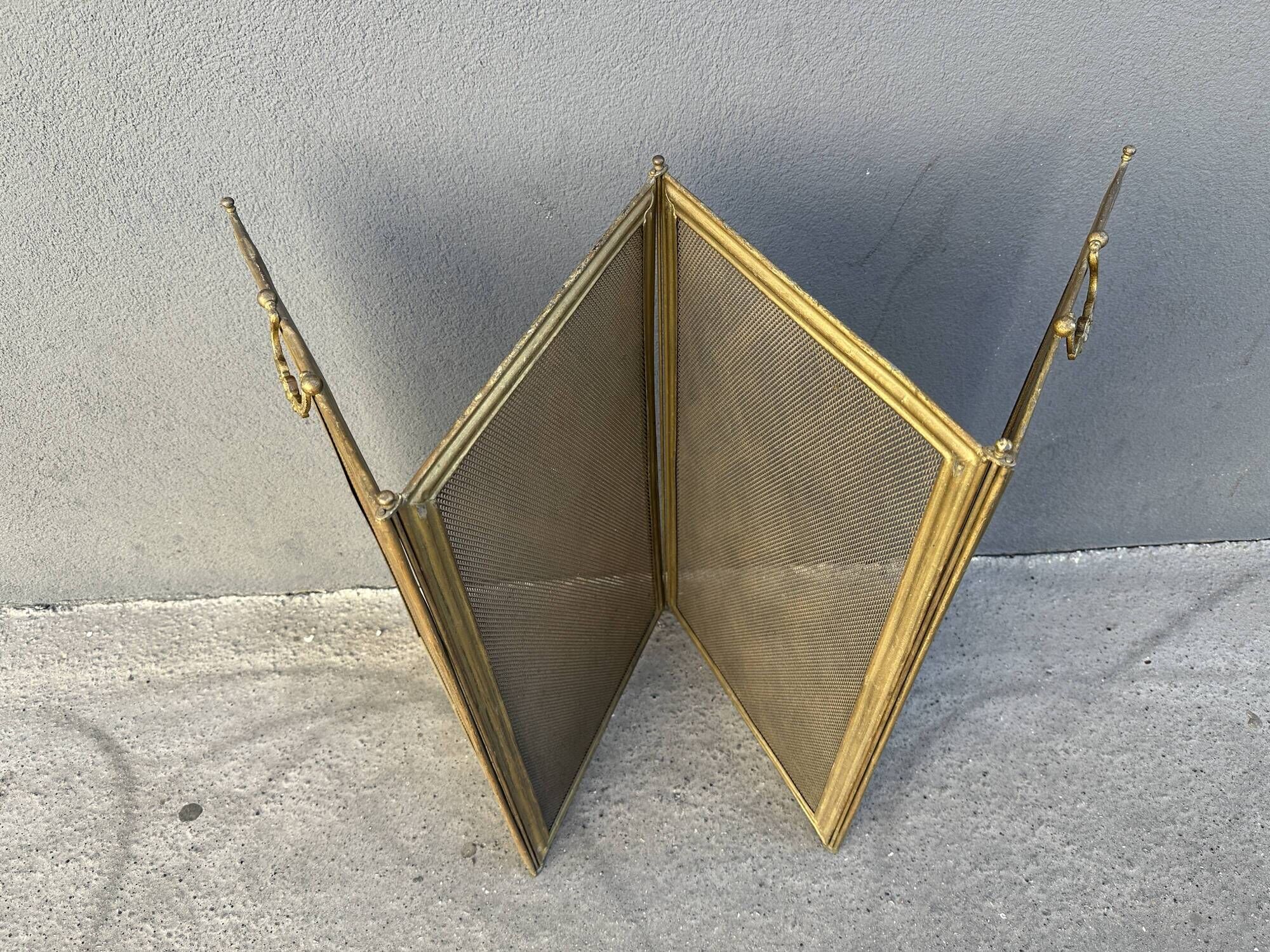 Antique 19th-century fireplace screen, French gilded spark guard.