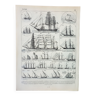 Engraving • Sailing boat and ship 2 • Original and vintage poster from 1898