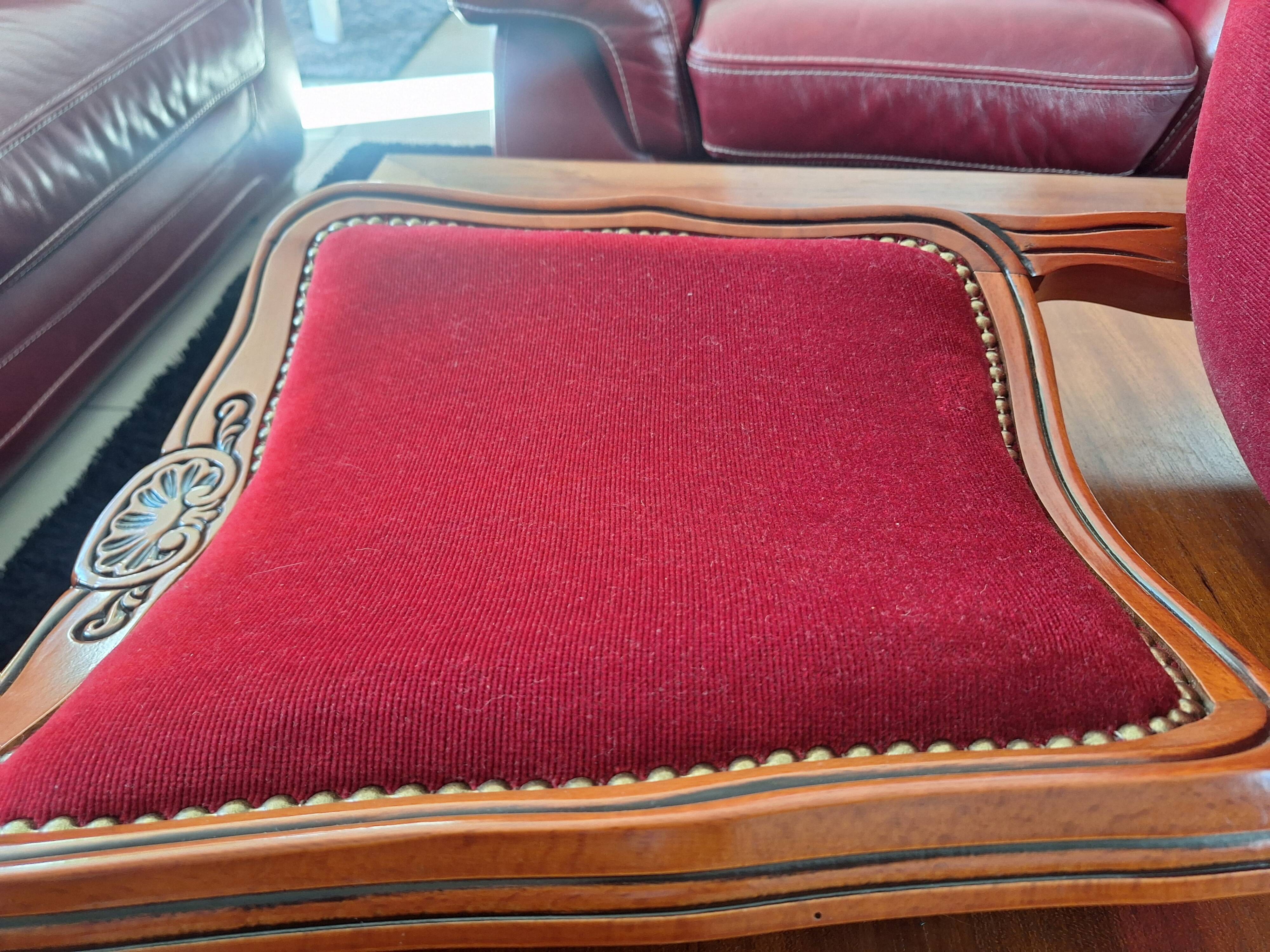 superb set of (8/10) Louis XV chairs in solid cherry with burgundy velvet