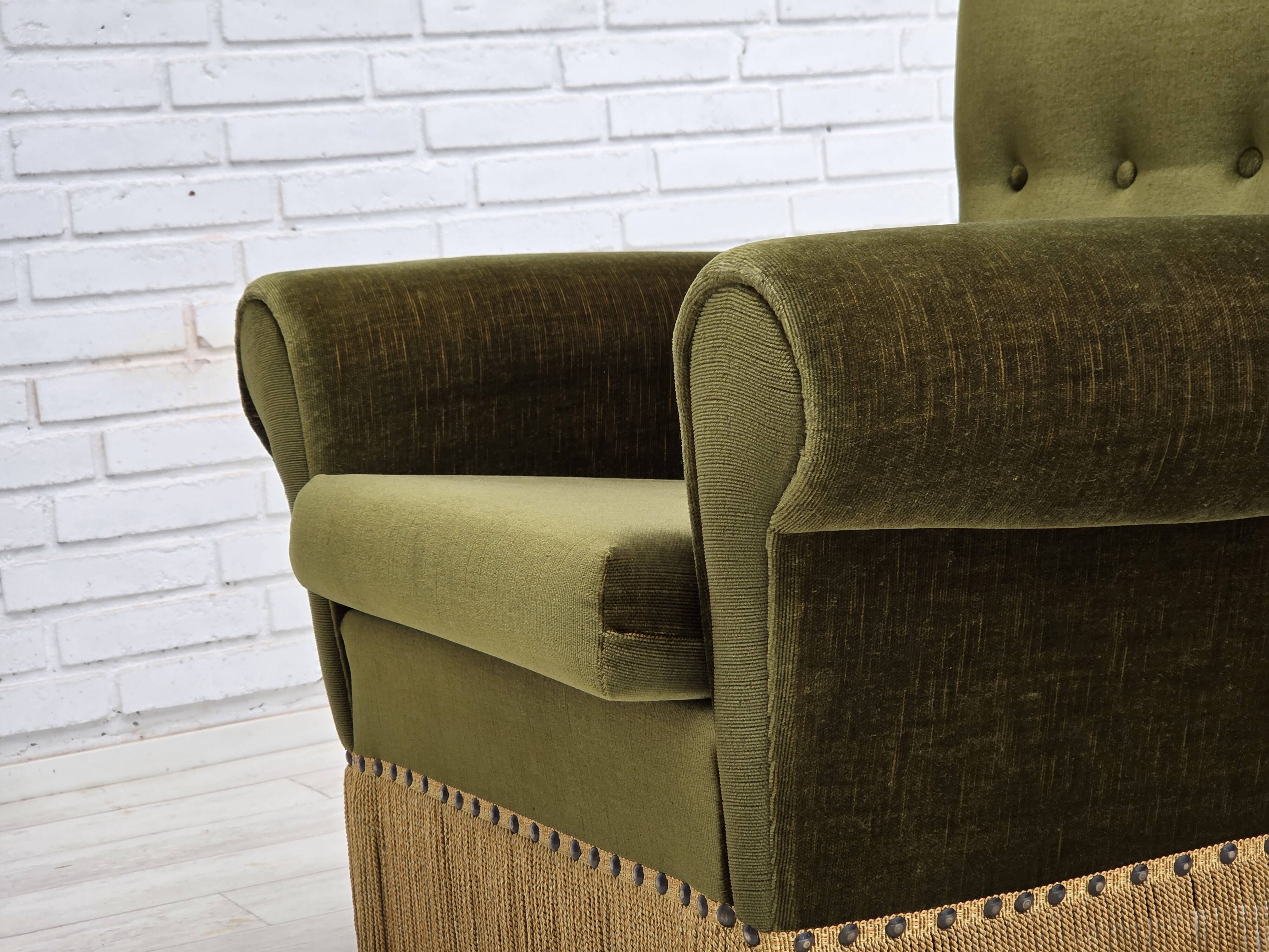 1970s, Danish lounge chair, high, furniture velour, ash wood legs.