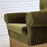 1970s, Danish lounge chair, high, furniture velour, ash wood legs.