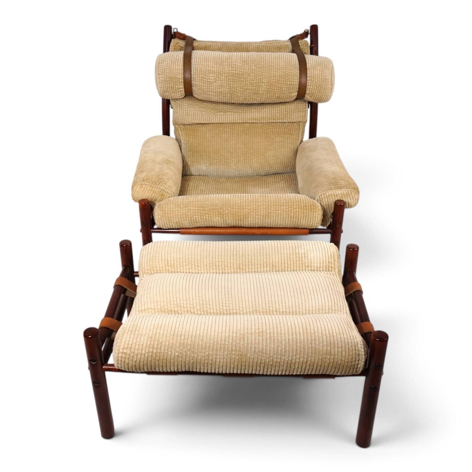 Arne Norell Inca Lounge Chair with Ottoman – Original Cord Upholstery, 1970