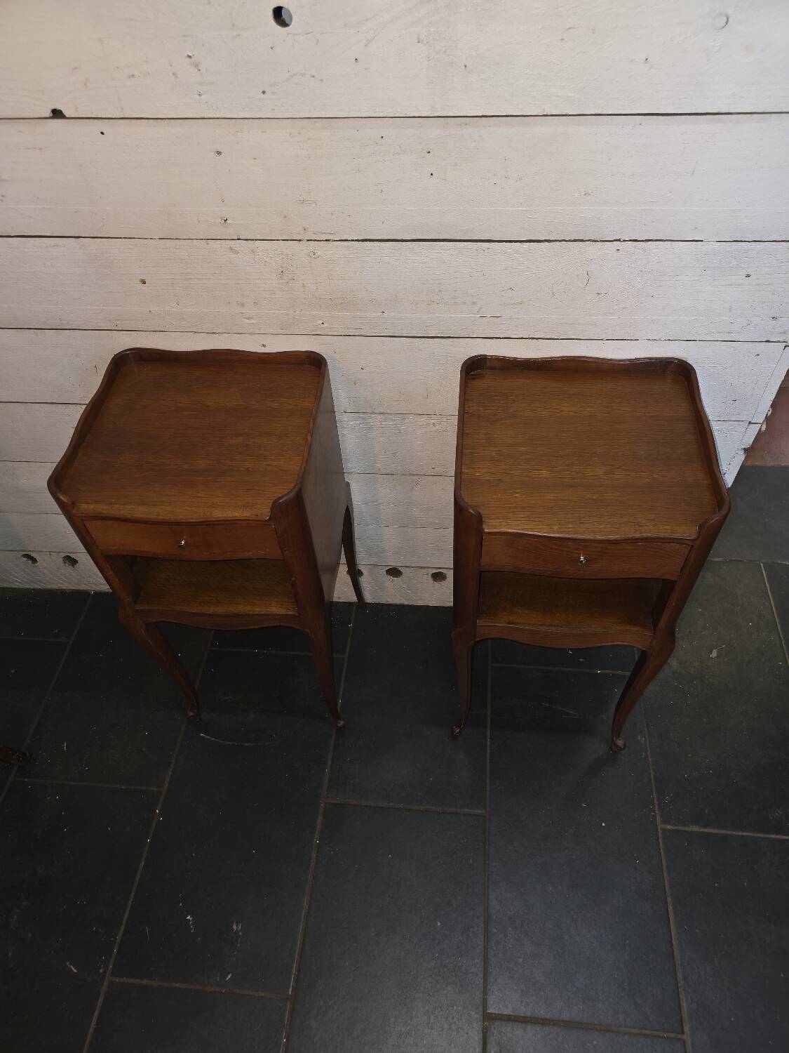 Pair of Louis XV style oak bedside tables