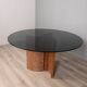 Table ronde vintage 70's en travertin et verre, design italien