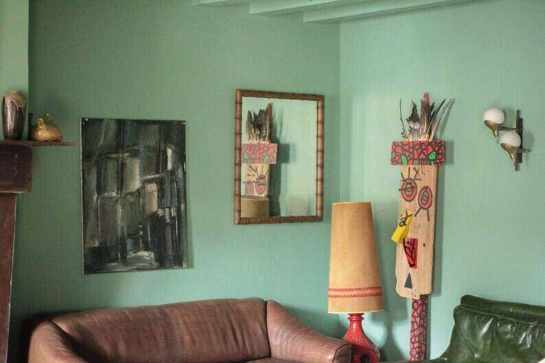 Oil on canvas signed Monique Humbert, abstract composition, wall painting, interior decoration.