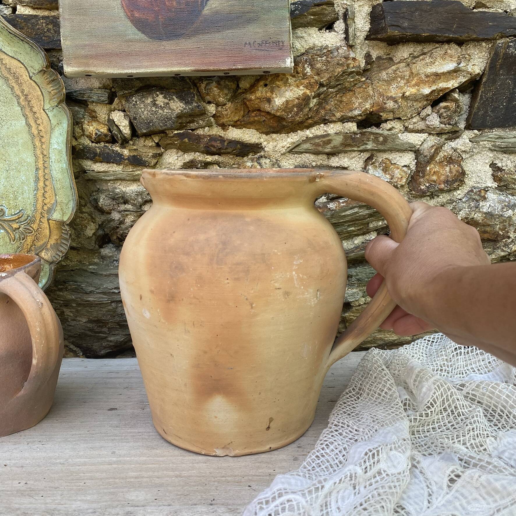 Set of antique terracotta jugs H21 cm