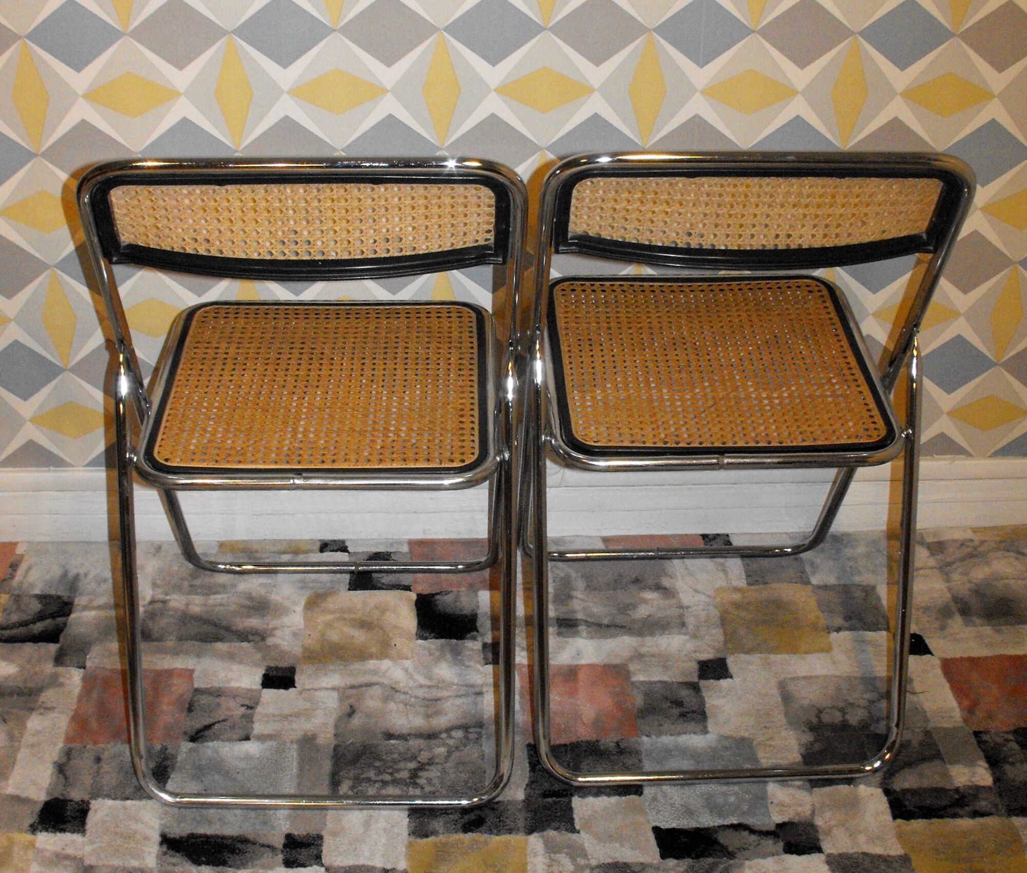 Pair of vintage folding chairs with caning 70