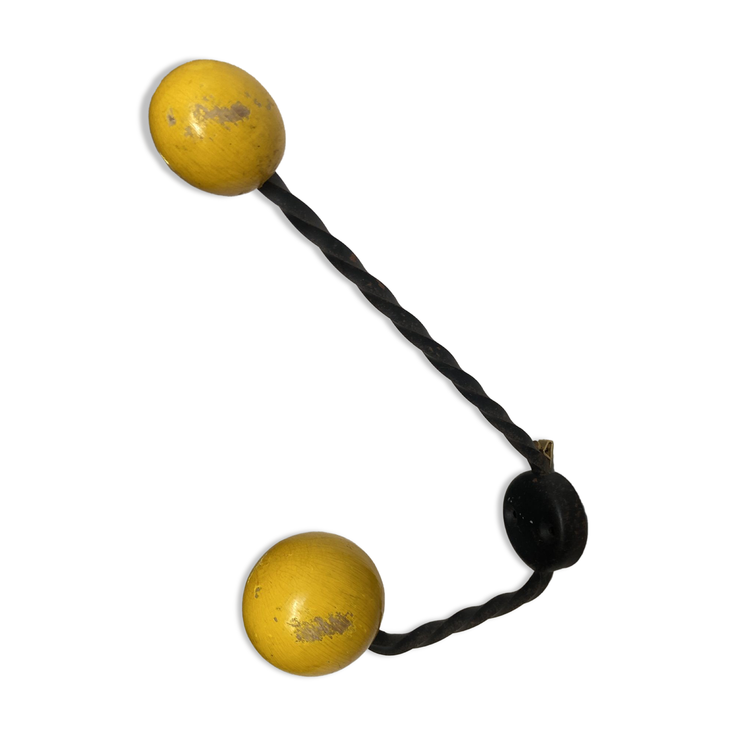 Patère vintage 2 boules en bois jaune