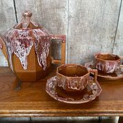 Ancienne théière gf art déco céramique flammée marron vintage