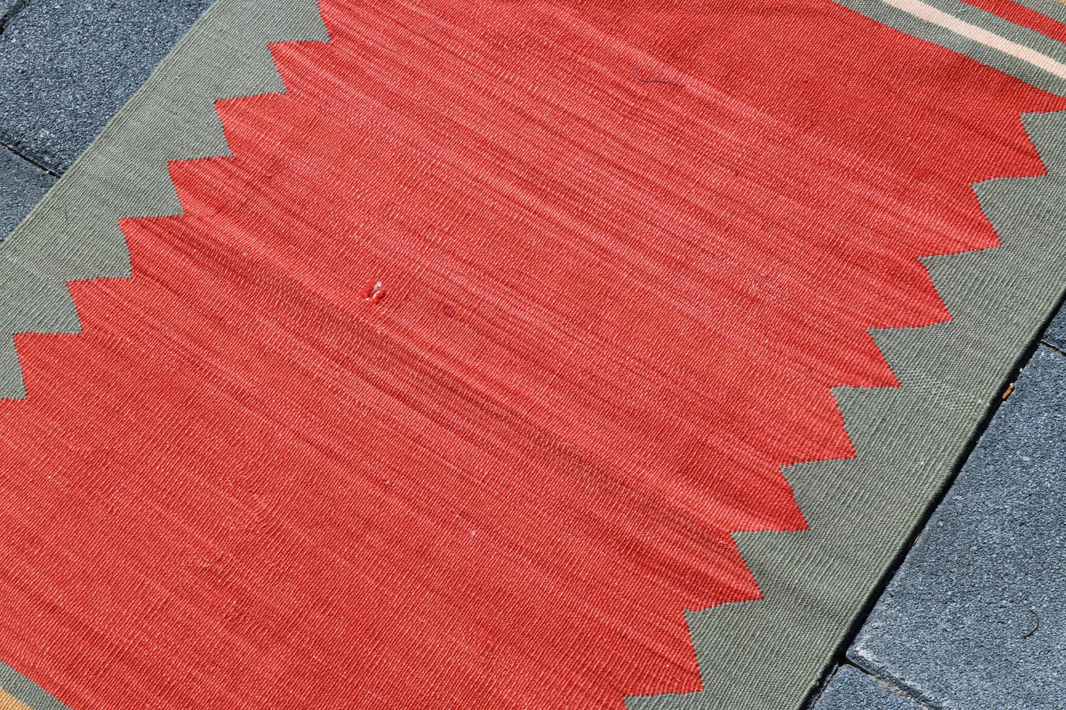 2x6 Kilim Salmon & Red Modern Decorative Wool Kilim Rug, 73x188 Cm