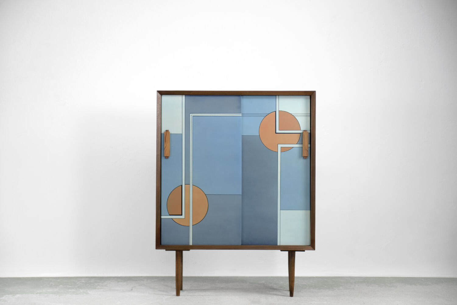 Set of 2 mid-century modern scandinavian hand-painted birch cabinet & sideboard, 1960s