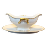 Vintage Sauce Boat with Tray - Limoges Porcelain - Golden White - Tableware