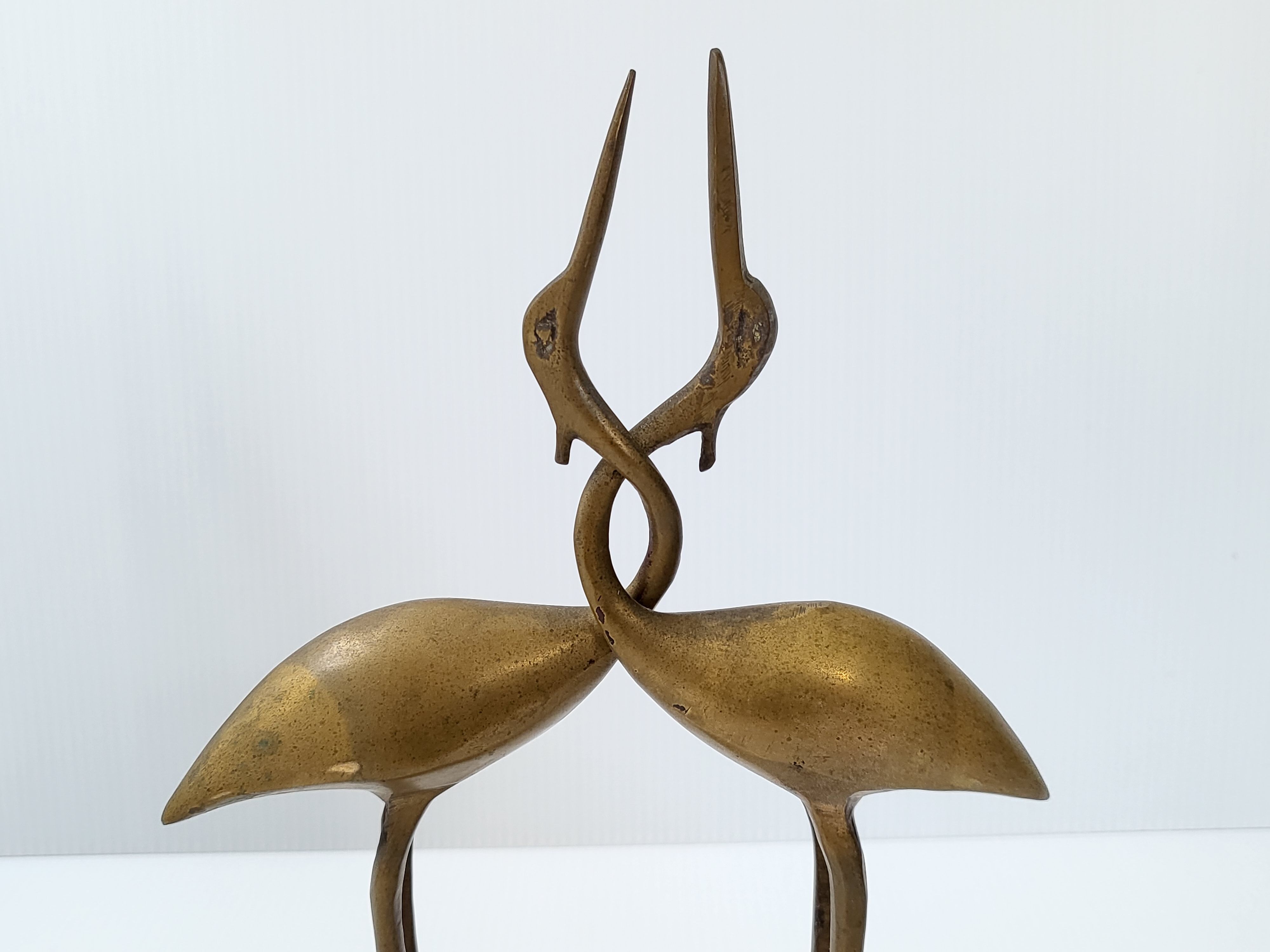 Pair of vintage 1970 brass intertwined herons