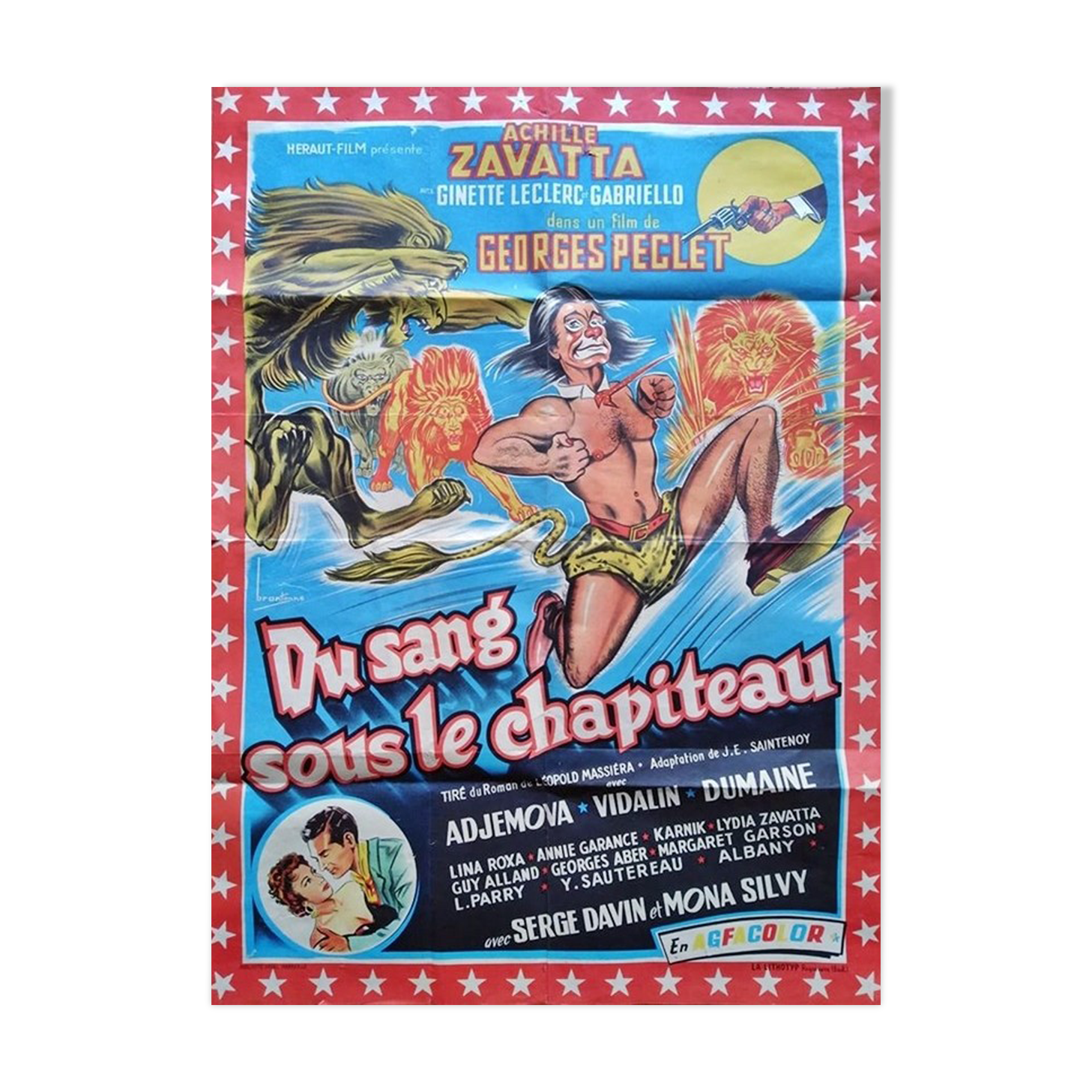 Original poster 1957 of blood under the big top achile zavatta circus georges péclet