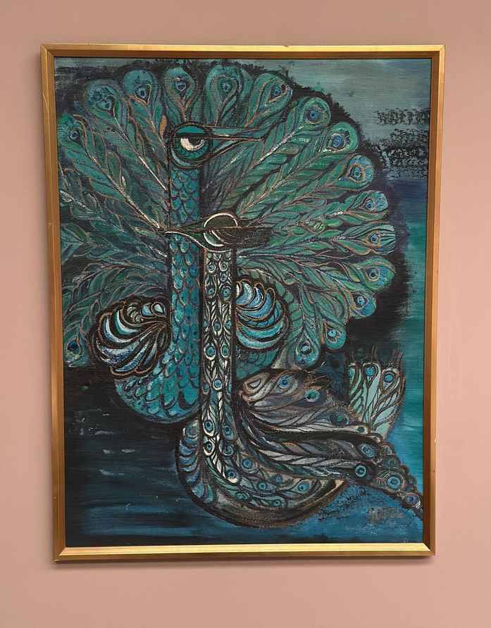 Original X Large European Oil On Canvas – “Peacocks” By Covey/Givell – Dated 1974 – Vintage & Framed