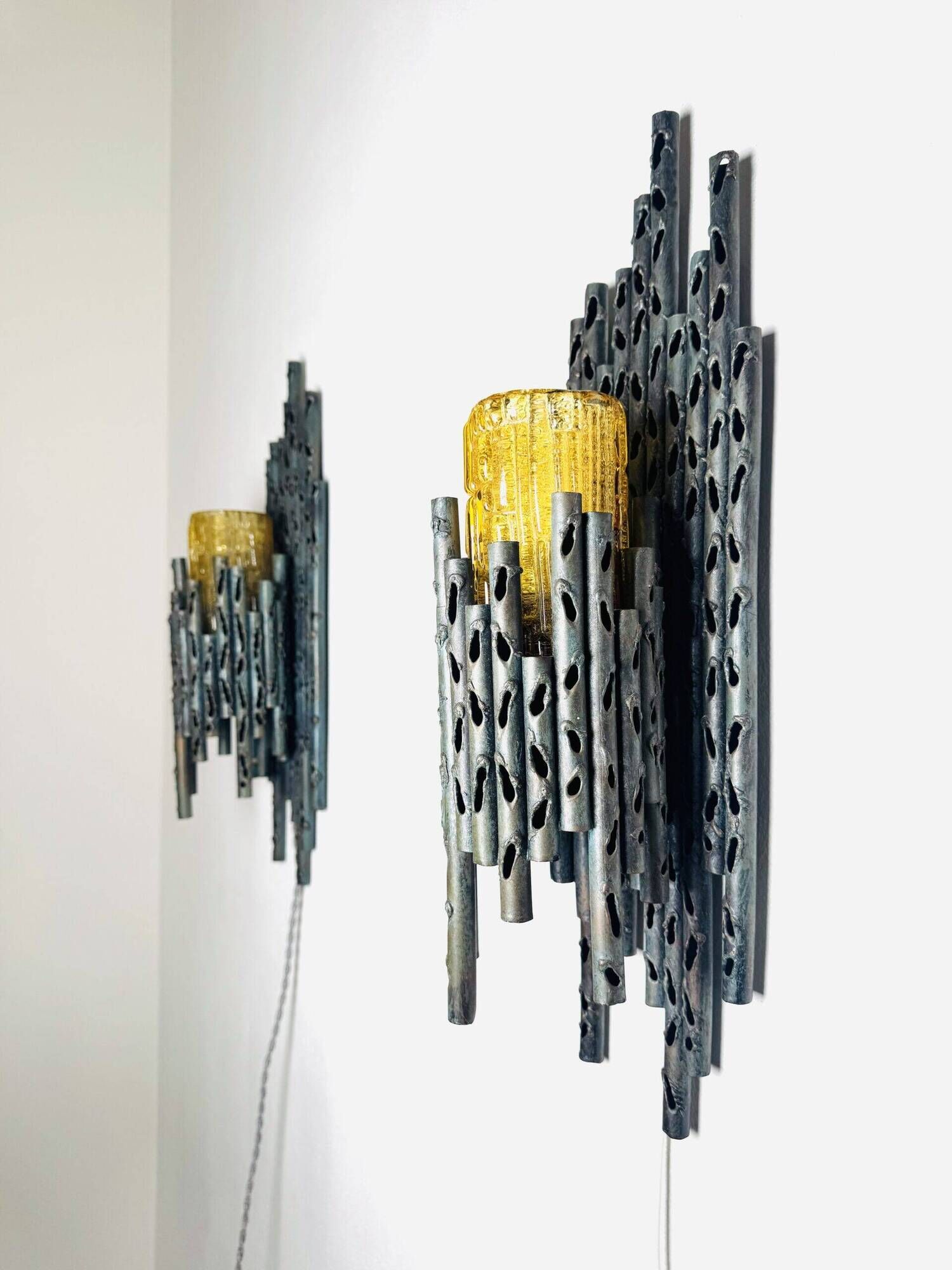 Brutalist Wall Lamps By Marcel Fantoni For Fantoni Studio Firenze, Italy 1960S