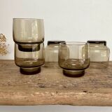 6 small LUMINARC France smoked glass glasses
