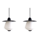Set of 2 pendant lamps in black and white, 1950's