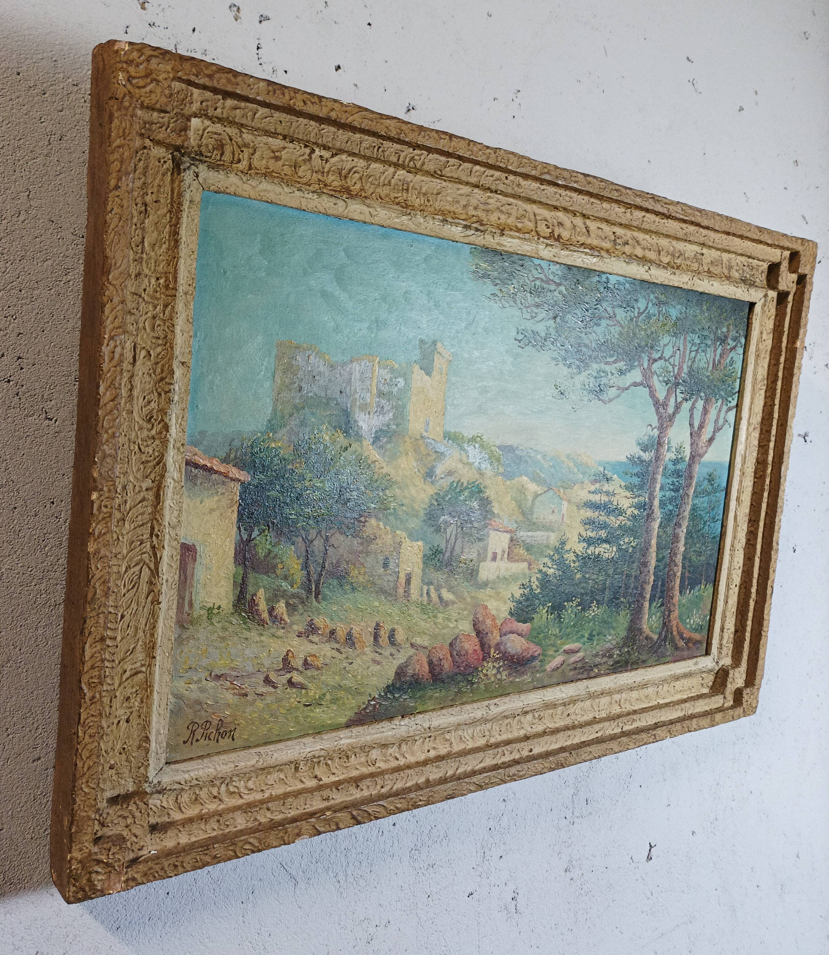 Oil painting on panel signed Robert Pichon landscape