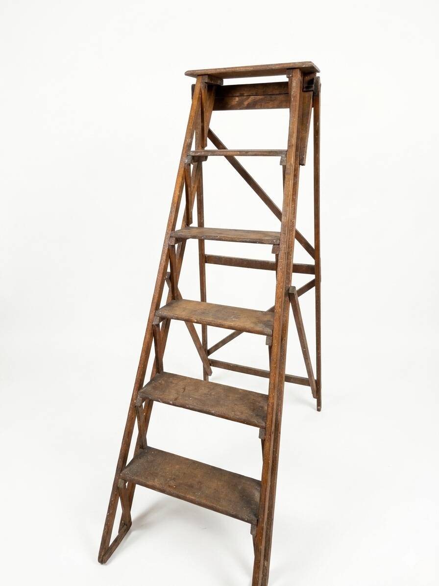 Old wooden step ladder with 6 steps