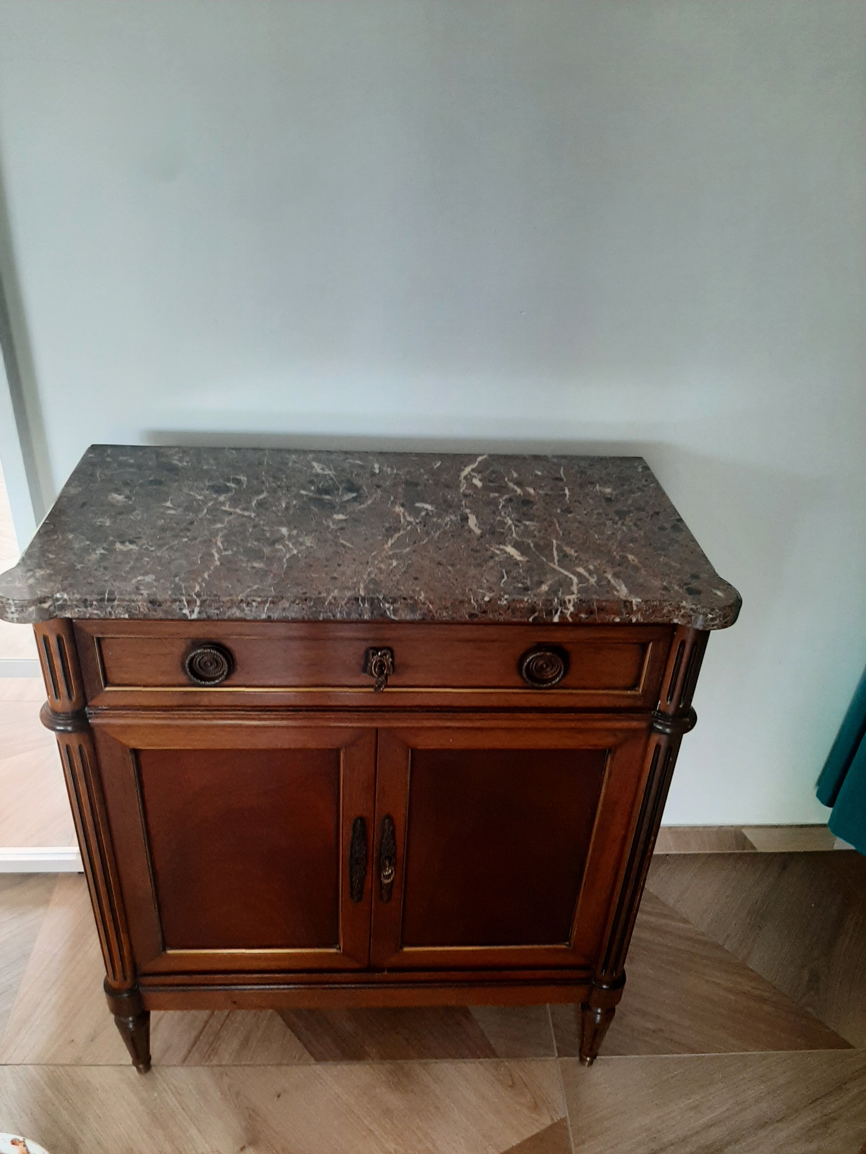 vintage - Small style chest of drawers - Louis XVI marble top with 1 drawer and 2 doors