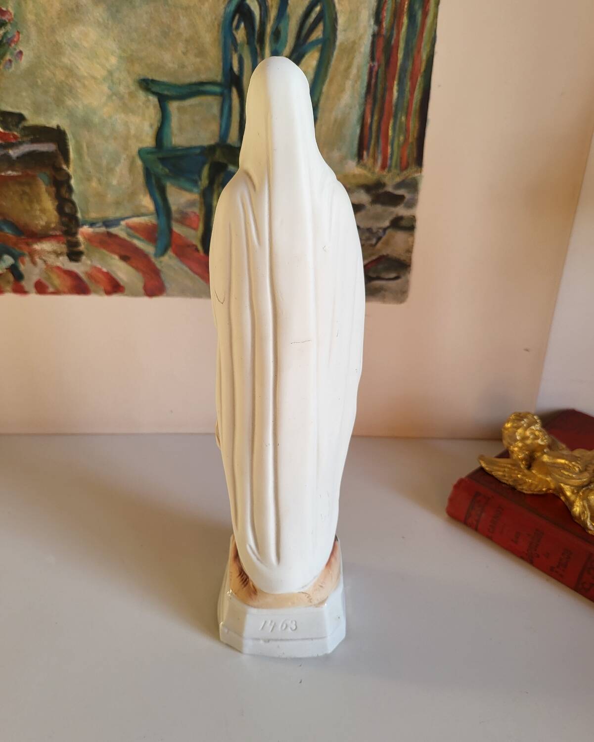 Religious Statuette of the Virgin Mary in Biscuit Porcelain