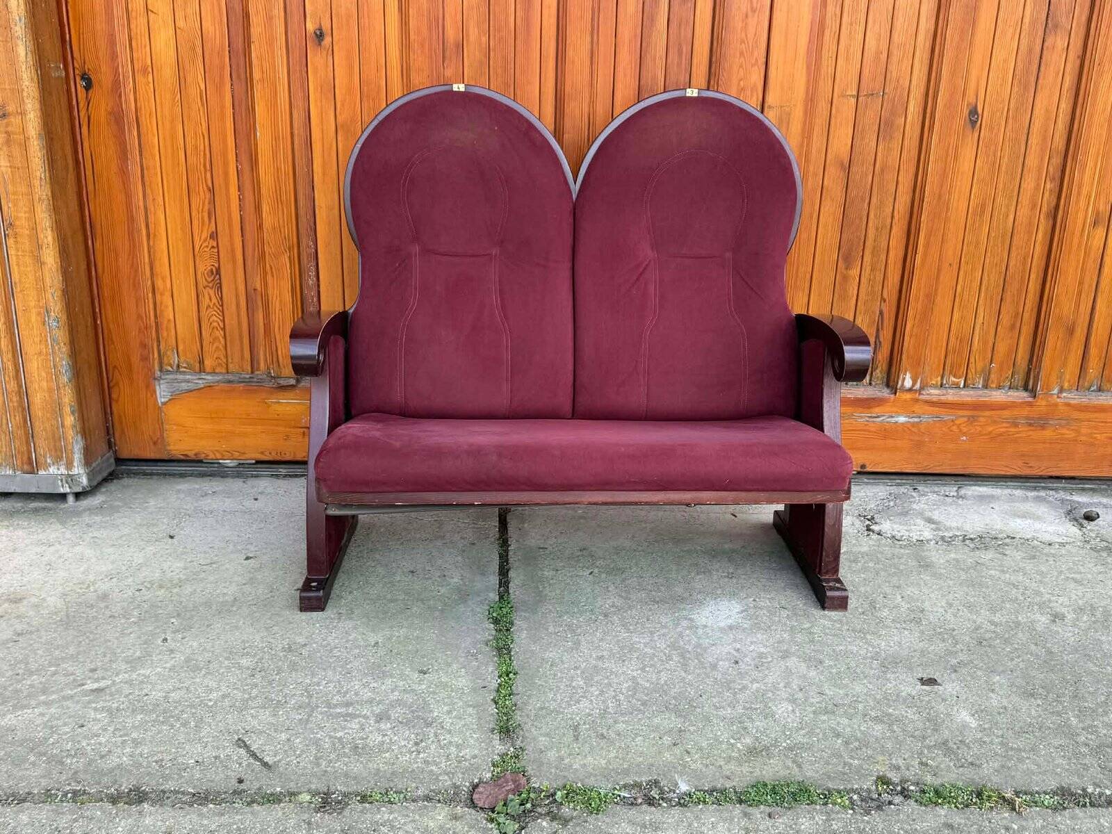 Vintage Art Deco Loveseat with Burgundy Upholstery, 1970