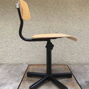 Chaise atelier métal noir avec assise & dossier bois réglable style vintage