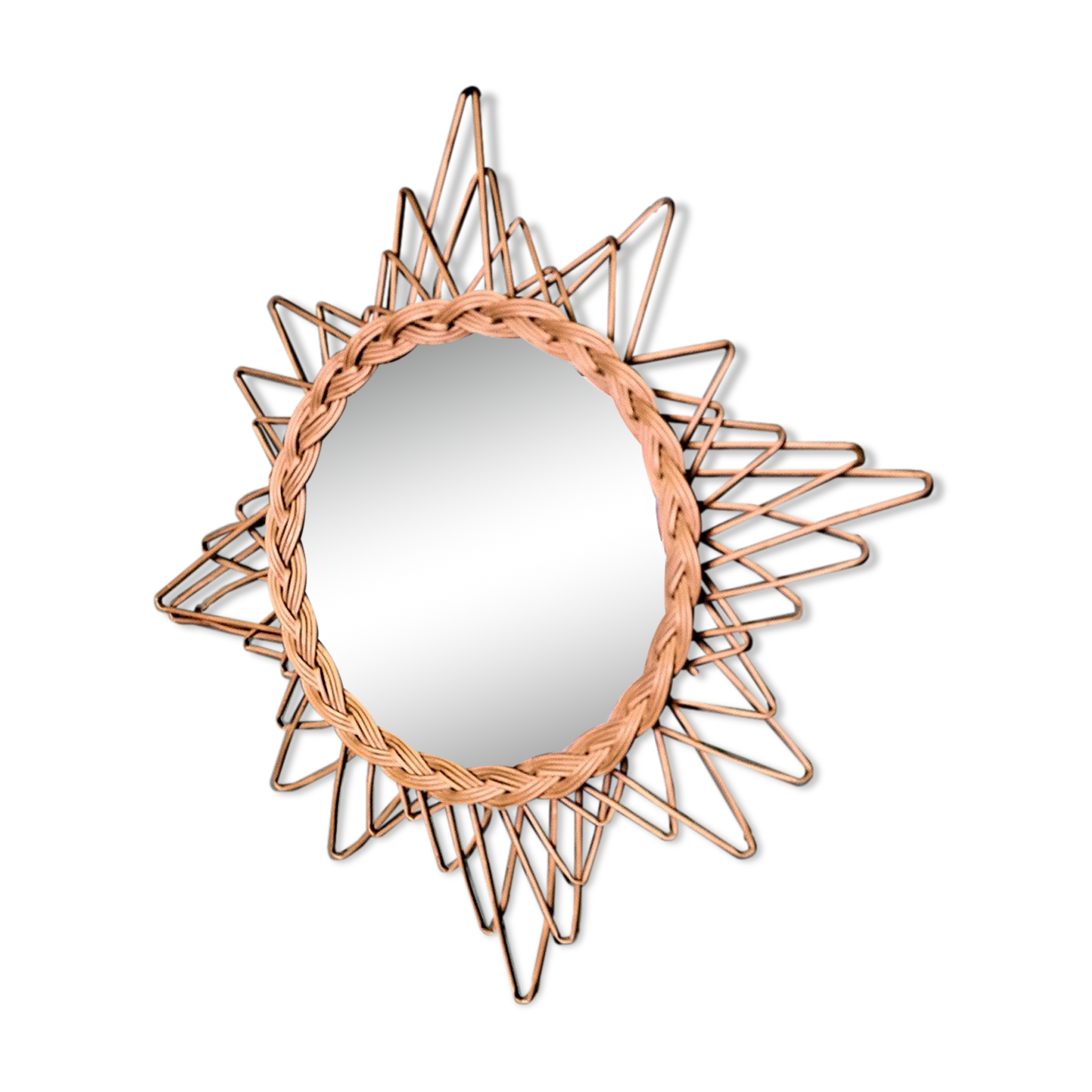 French rattan mirror, 1960s, vintage