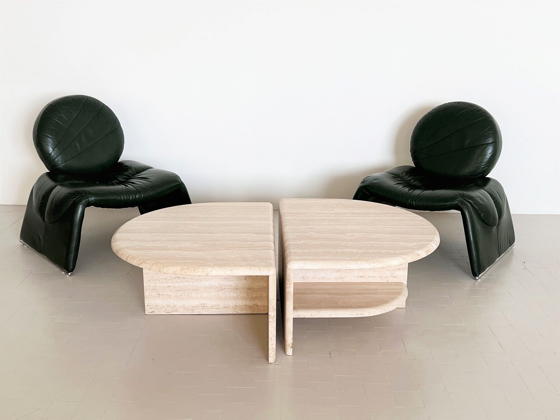 Italian midcentury travertine marble coffee table of two pieces, 1970s