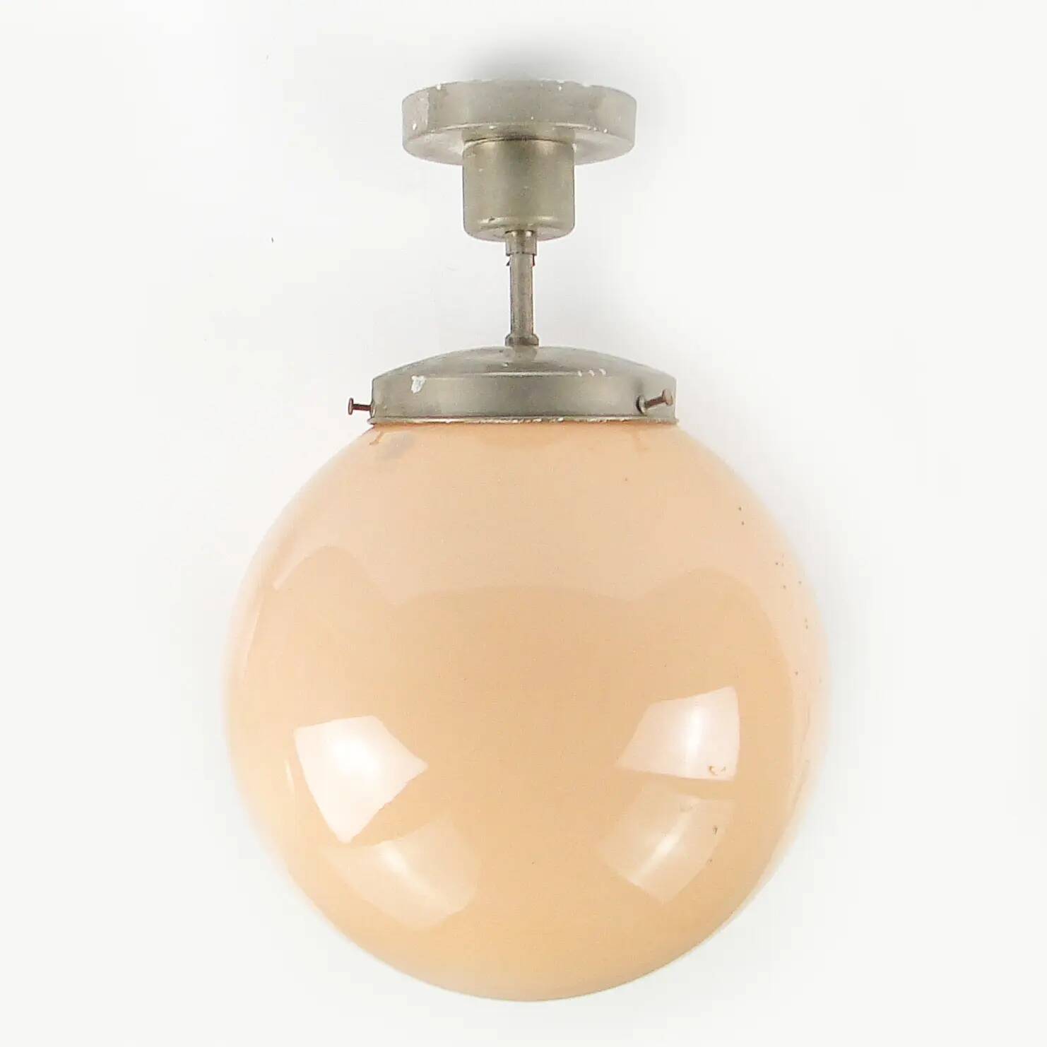 Ceiling lamp, Art Deco, nickel-plated brass, beige glass, Austria, 1930s