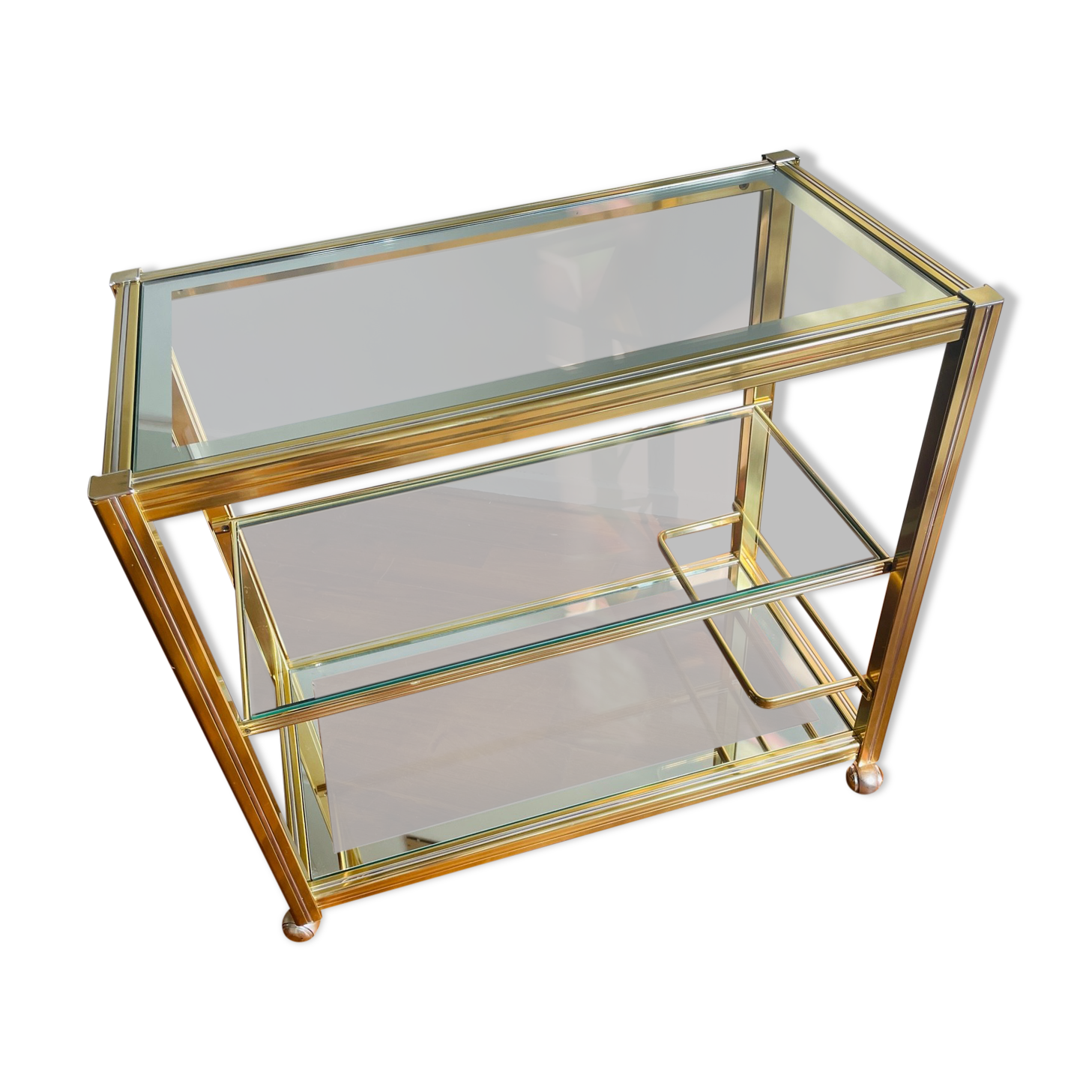 Vintage brass and glass bar cart, 1980