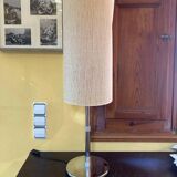 Vintage chrome metal table lamp with fabric in the style of Staff Leuchten, 1989.