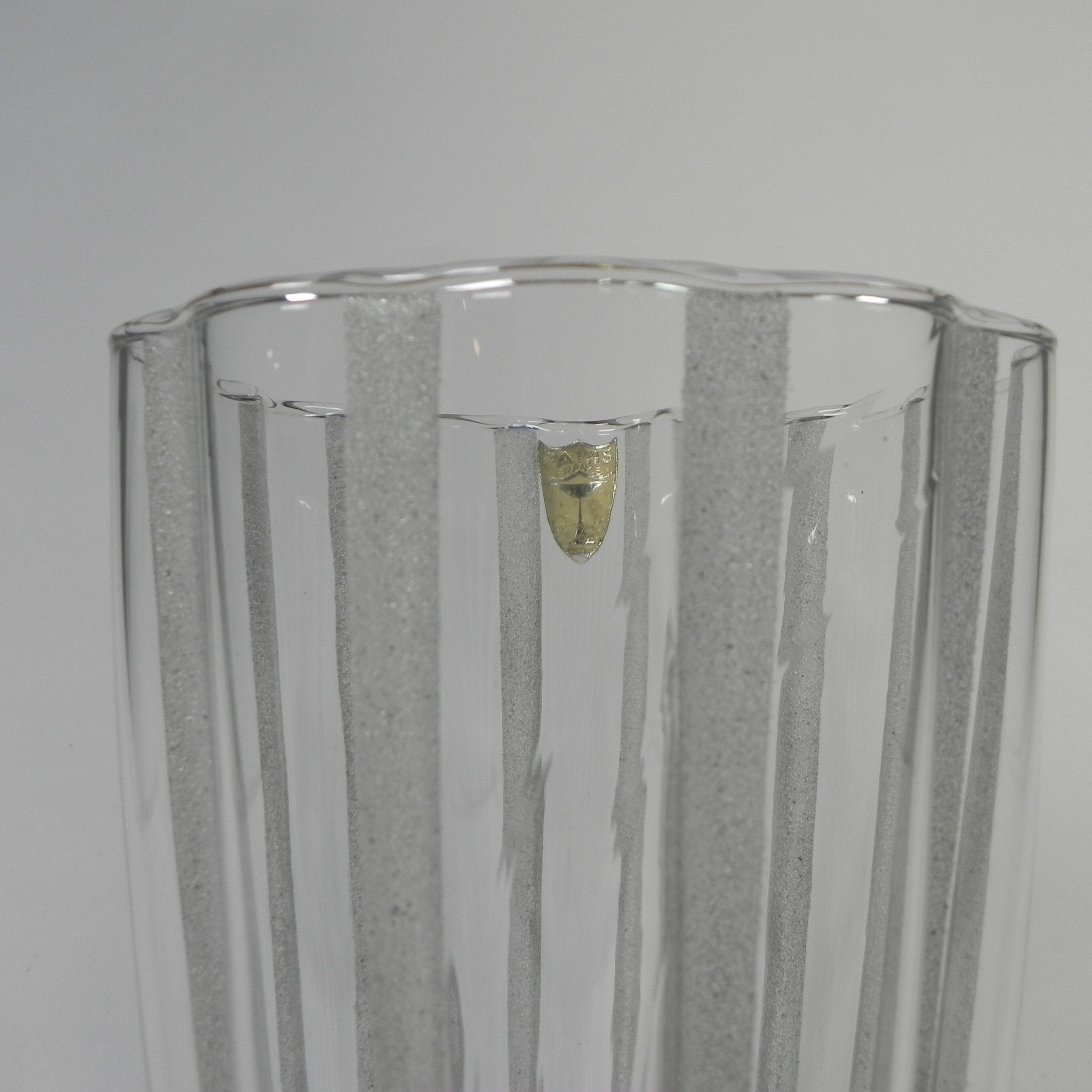 Vase with 12 vertical ribs in frosted glass, Verrerie de Fains, 1950s