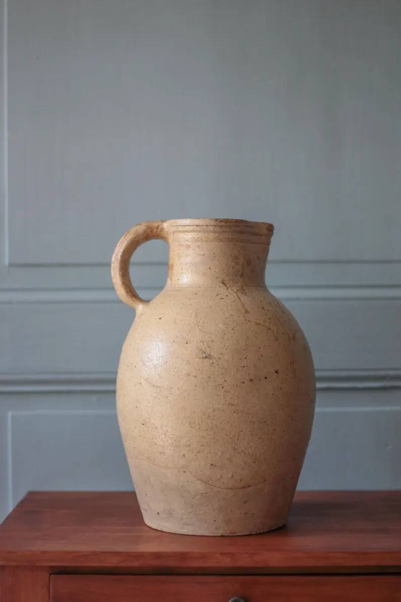 Large vintage stoneware pitcher, vintage carafe, jug, kitchen, collection, pottery, stoneware pitcher.