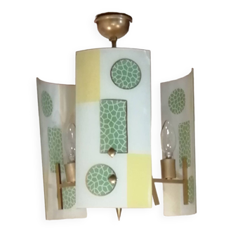 Golden chandelier and glass plates, art deco, vintage style Strangfeld und Gregor Radeberg Dresden 1950