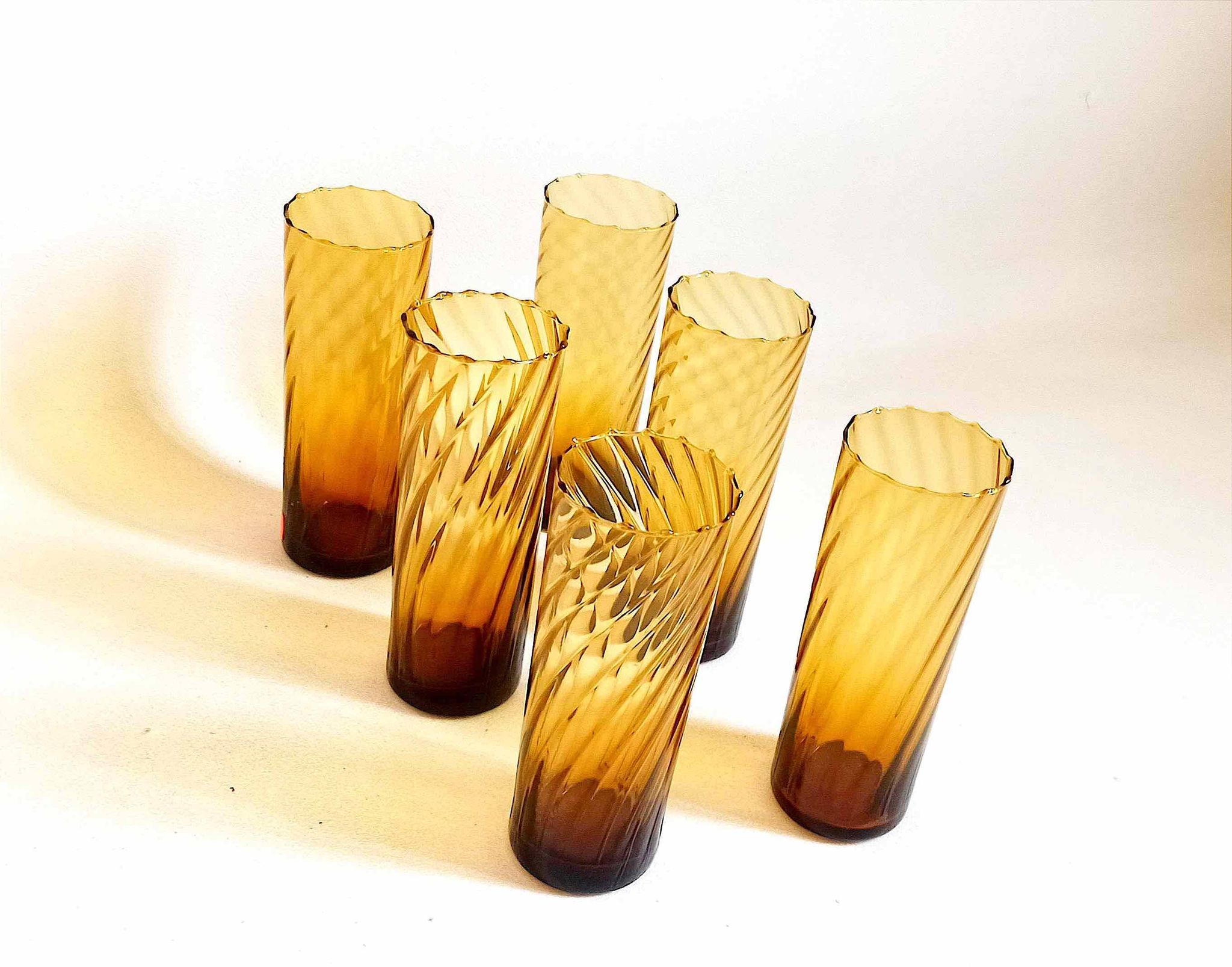Lot de 6 verres vintage ambré Hauteur 17 cm