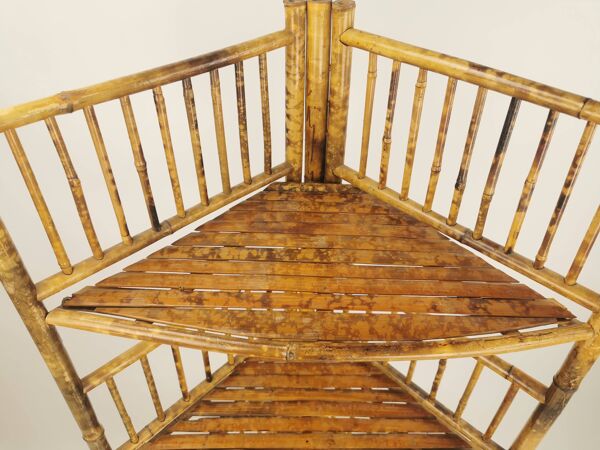 Meuble d'angle etagere vintage en bambou