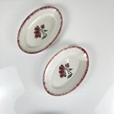 Pair of porcelain serving dishes, Badonviller, red flower, 1950
