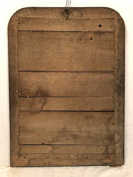 Napoleon III curved mirror, blackened wood frame with cream trim