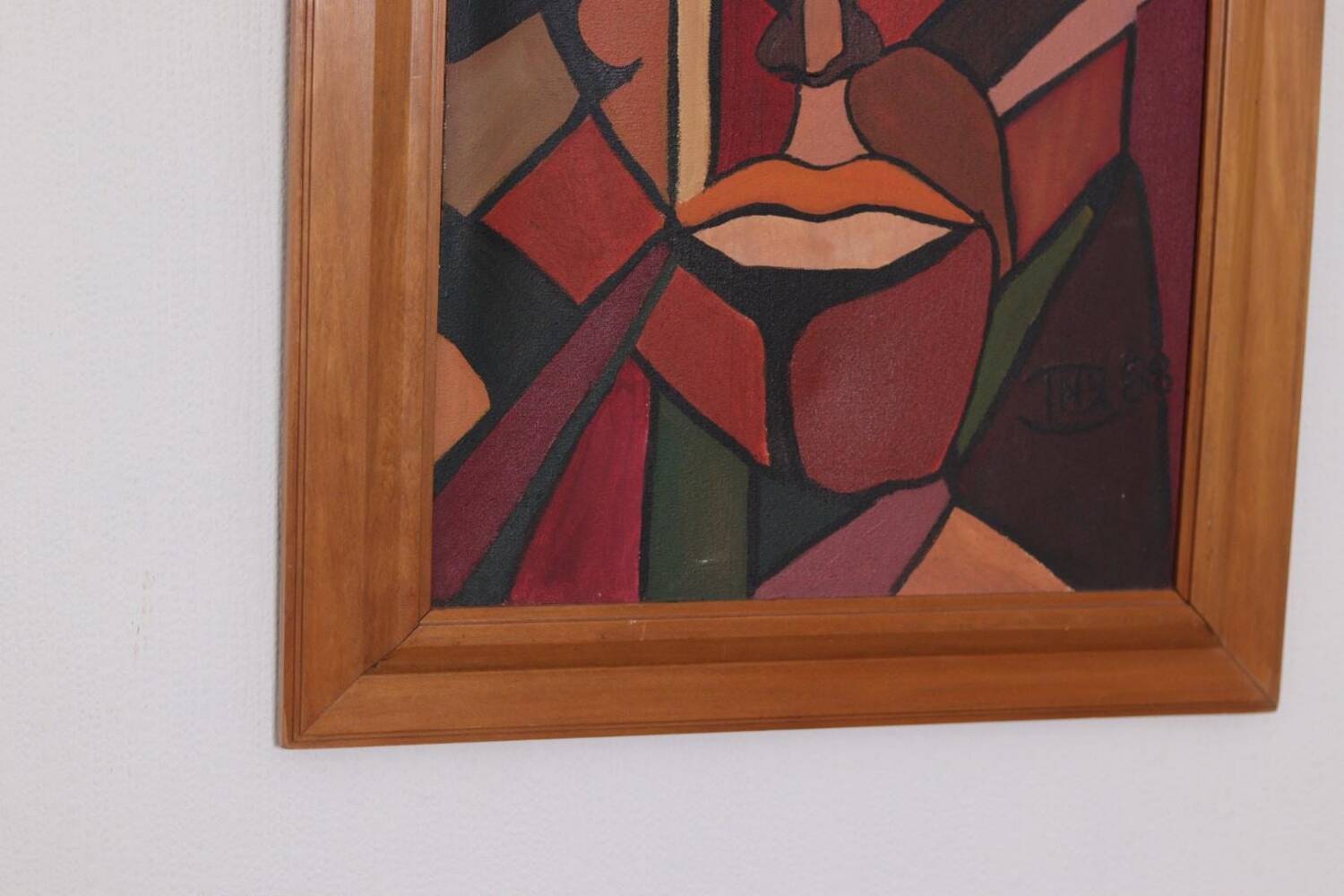 Huile sur toile scandinave originale – “Visage” – TNX 88 cadre vintage