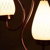 Suspension Midmod suédoise années 50, lampe vintage en opaline