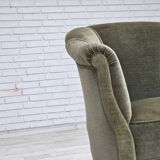 1960s, Danish armchair, green furniture velour, beech wood legs.