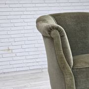 1960s, Danish armchair, green furniture velour, beech wood legs.