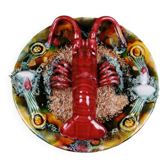 Lobster plate in Caldas da Rainha earthenware slip Palissy majolica