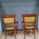 Pair of armchair and chair in curved wood
