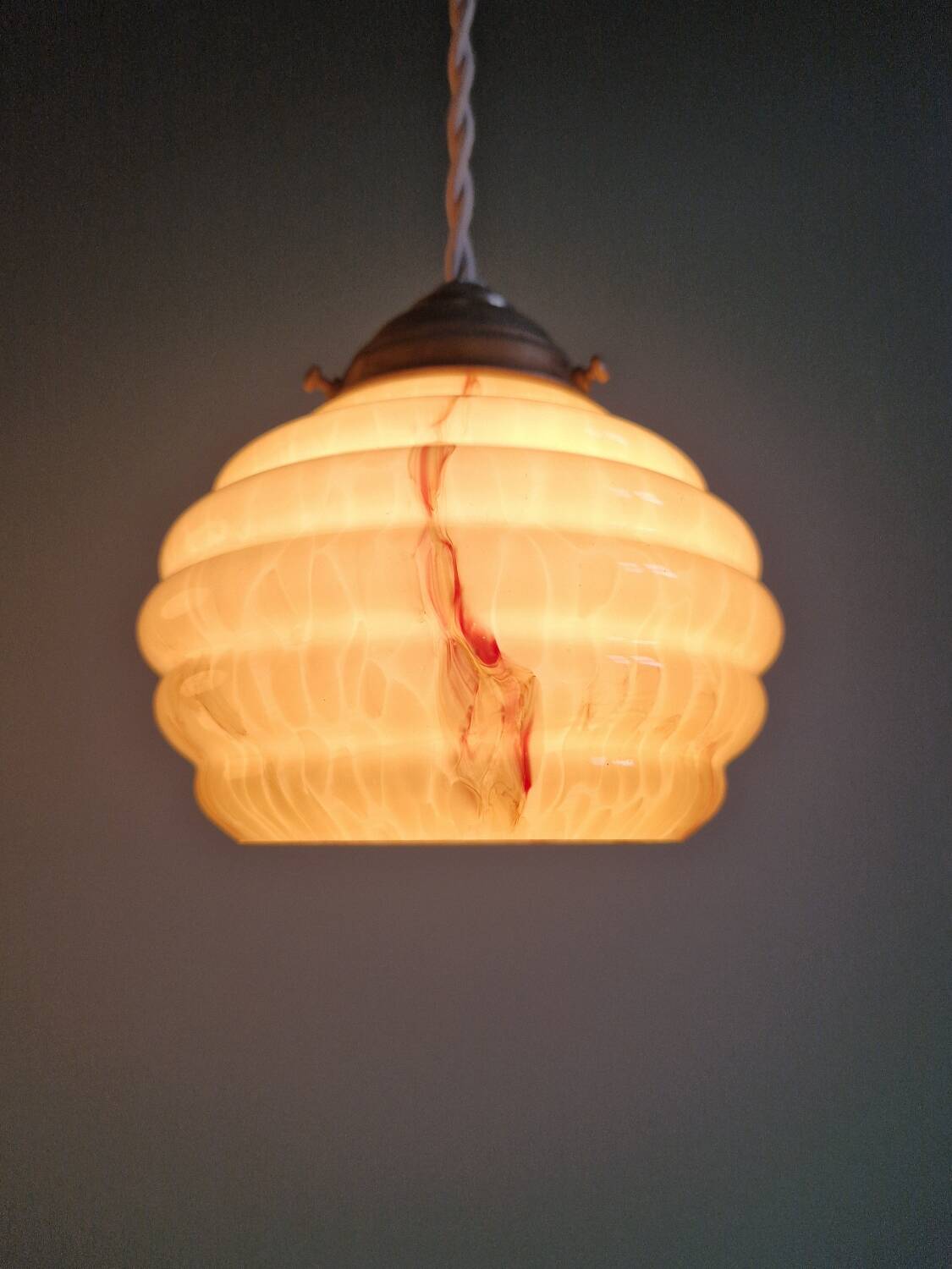 Pair of Art Deco marbled opaline pendant lights, 1920s-30s