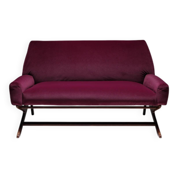 Burgundy velvet mid-century sofa - reupholstered